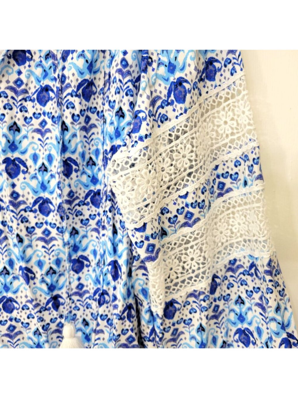 Stella Parker Collection Blue White Floral Lace Peasant Blouse Top XXL Rayon - Picture 6 of 8
